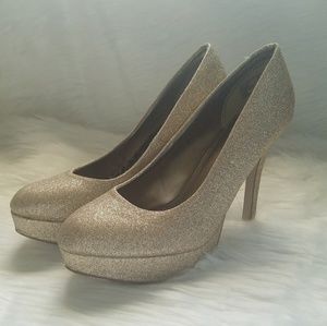Gold glitter platform heels